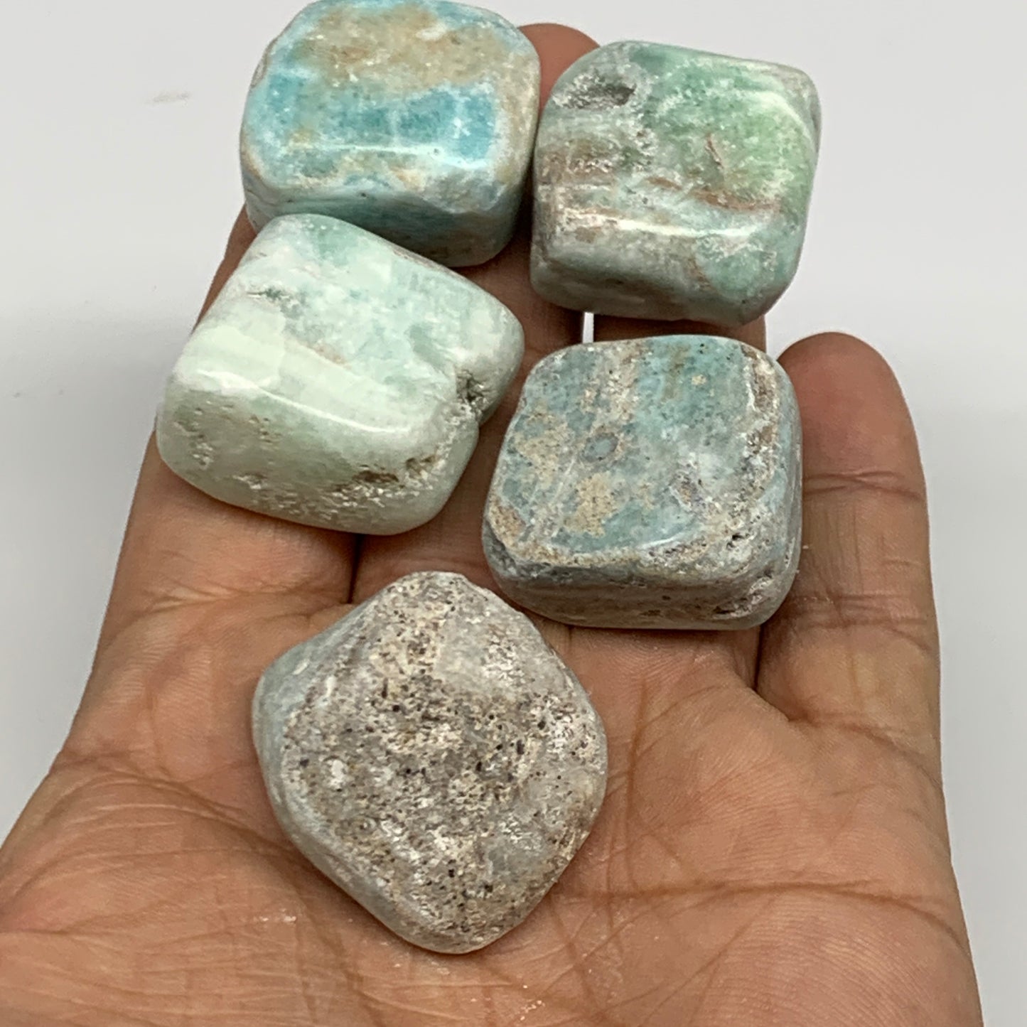 111.7g, 1"-1.1", 5pcs, Blue Aragonite Tumbled Stones @Afghanistan, B26959