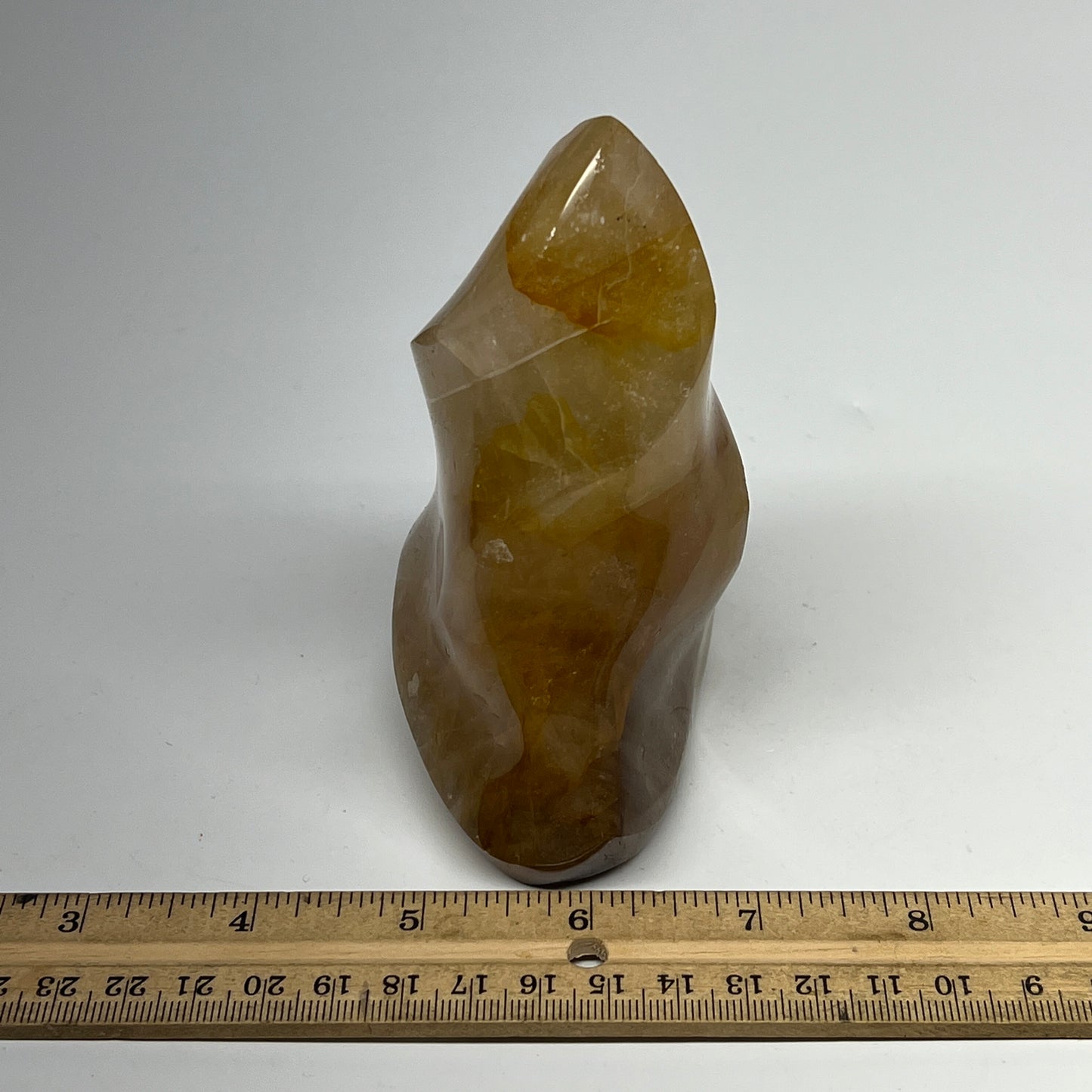 535g,4.6"x3.1"x2.3" Golden Healer Quartz Flame Crystal @Madagascar, B19560