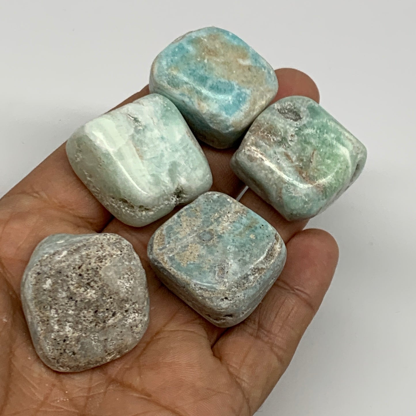 111.7g, 1"-1.1", 5pcs, Blue Aragonite Tumbled Stones @Afghanistan, B26959