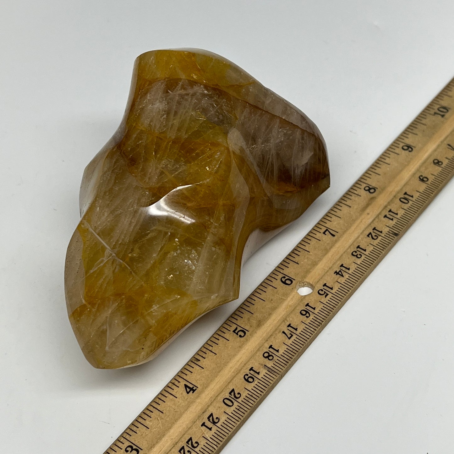 535g,4.6"x3.1"x2.3" Golden Healer Quartz Flame Crystal @Madagascar, B19560