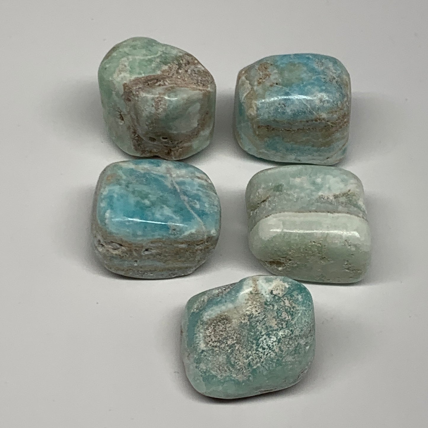 111.7g, 1"-1.1", 5pcs, Blue Aragonite Tumbled Stones @Afghanistan, B26959
