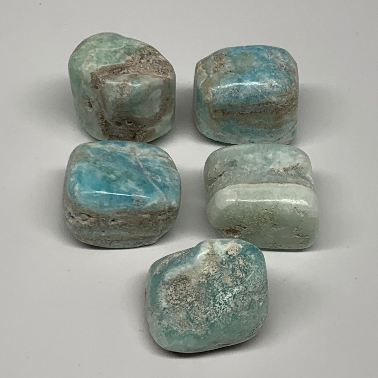 111.7g, 1"-1.1", 5pcs, Blue Aragonite Tumbled Stones @Afghanistan, B26959