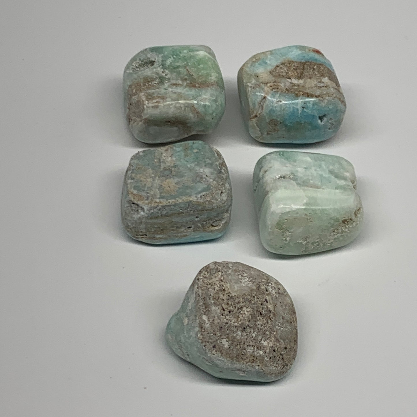 111.7g, 1"-1.1", 5pcs, Blue Aragonite Tumbled Stones @Afghanistan, B26959