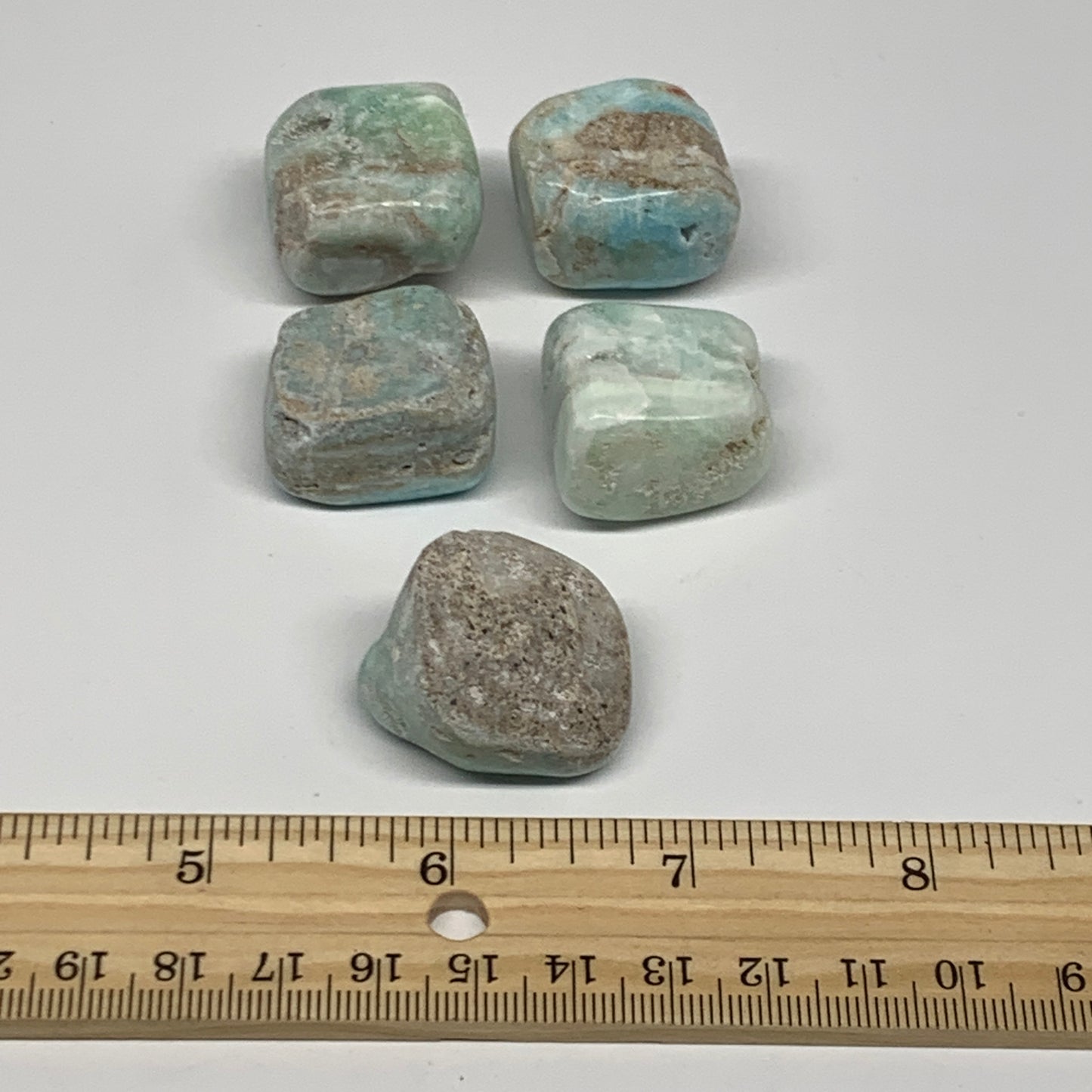 111.7g, 1"-1.1", 5pcs, Blue Aragonite Tumbled Stones @Afghanistan, B26959