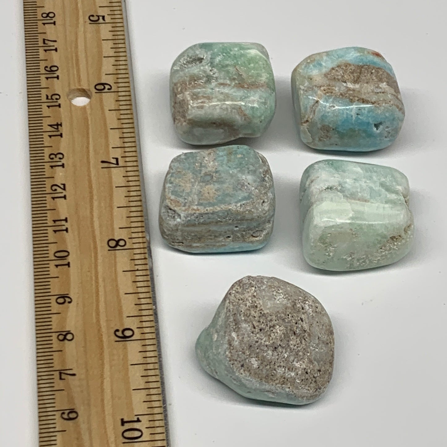 111.7g, 1"-1.1", 5pcs, Blue Aragonite Tumbled Stones @Afghanistan, B26959