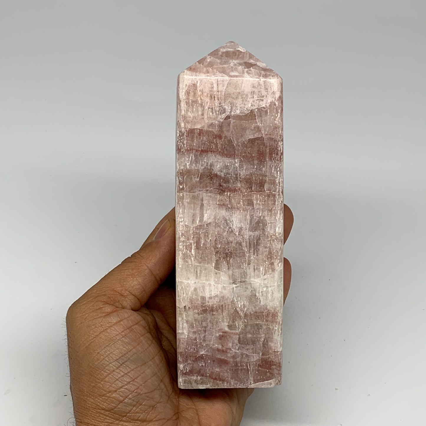 1.84 lbs, 5.9"x1.9" Strawberry Calcite Point Tower Obelisk Crystal, B25316