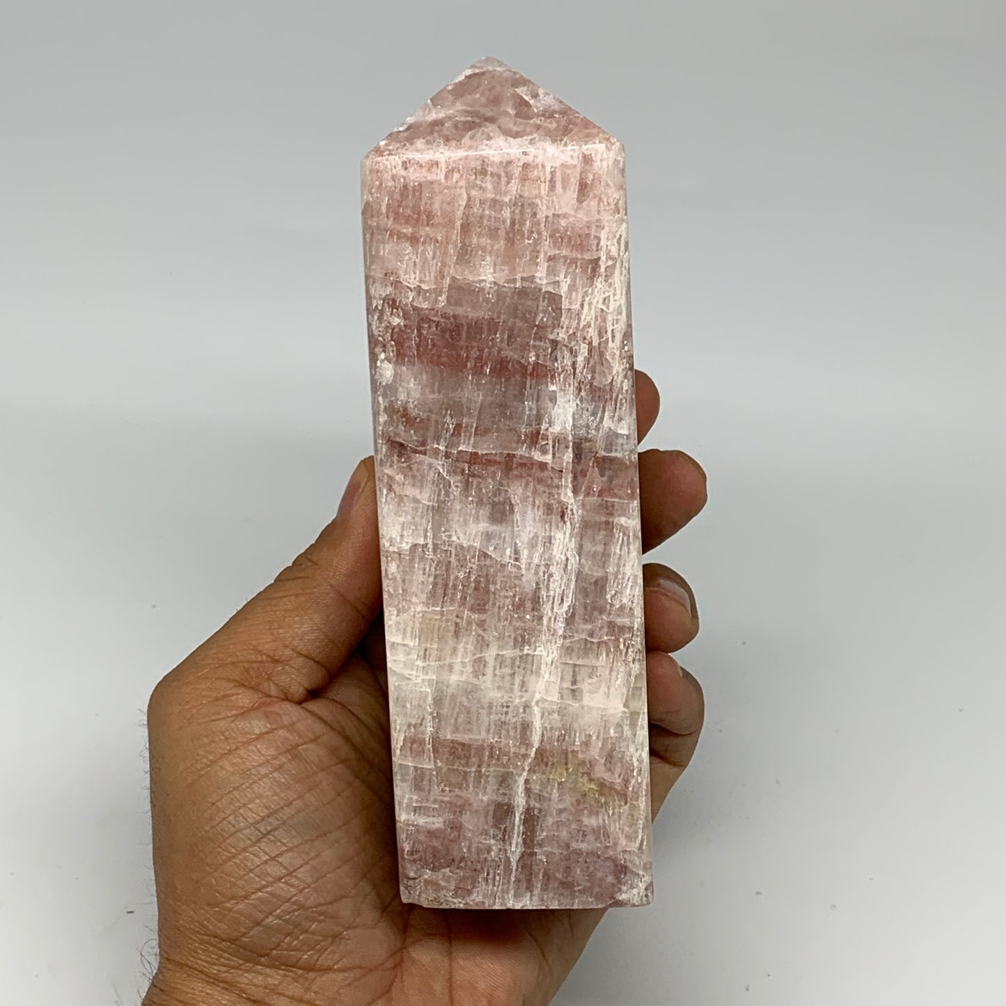 1.84 lbs, 5.9"x1.9" Strawberry Calcite Point Tower Obelisk Crystal, B25316