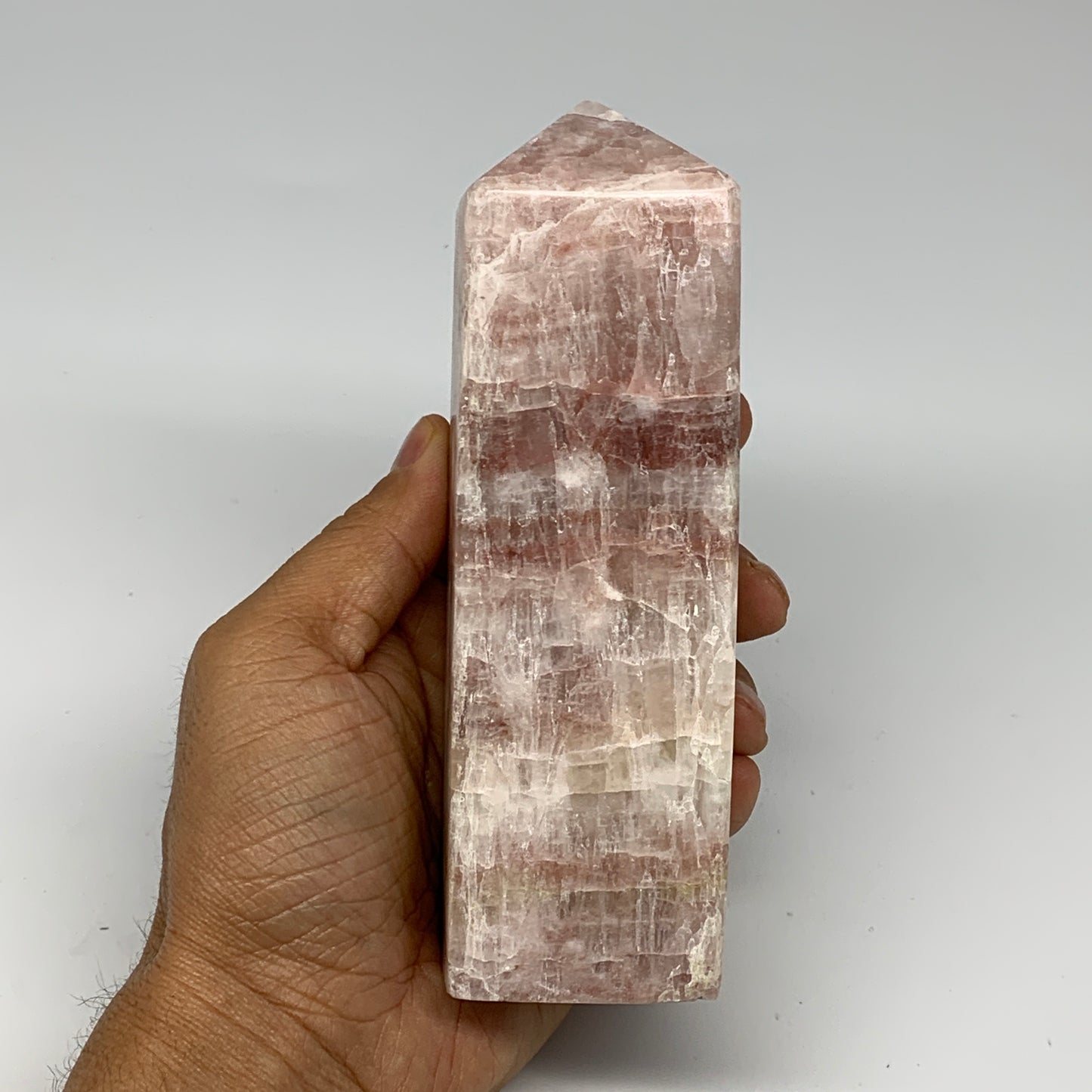 1.84 lbs, 5.9"x1.9" Strawberry Calcite Point Tower Obelisk Crystal, B25316