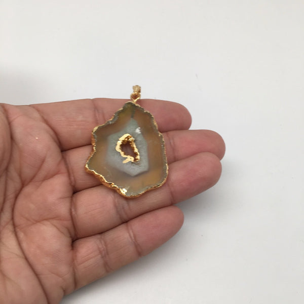 47 cts Agate Druzy Slice Geode Pendant Electroplated Gold Plated @India, D422 - watangem.com