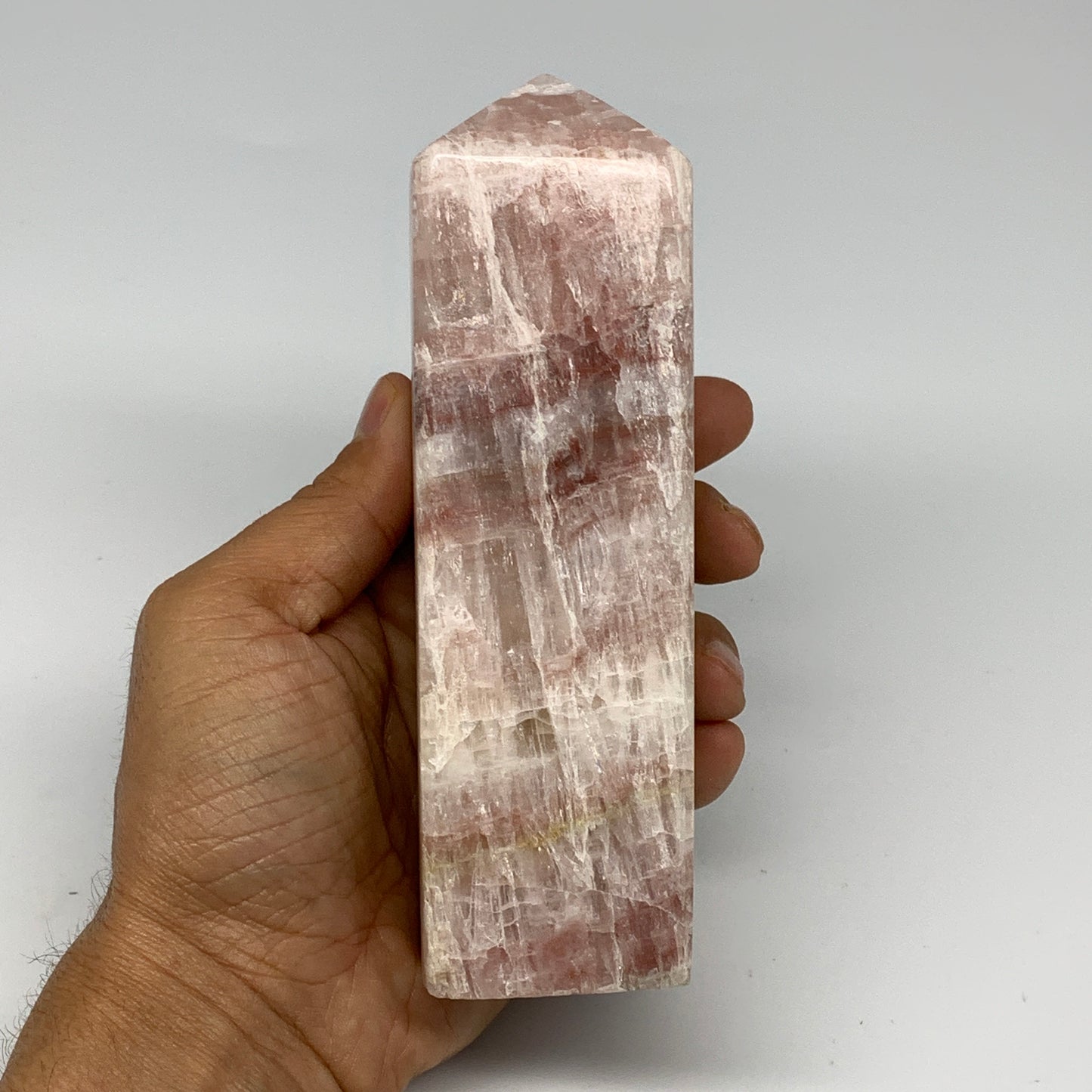 1.84 lbs, 5.9"x1.9" Strawberry Calcite Point Tower Obelisk Crystal, B25316