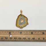 47 cts Agate Druzy Slice Geode Pendant Electroplated Gold Plated @India, D422 - watangem.com