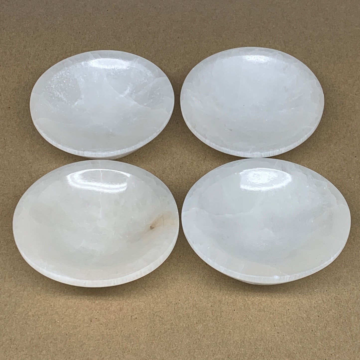 4pcs, 1148g, 3.9"-4" Natural Round Selenite Bowls Crystals from Morocco, B9191