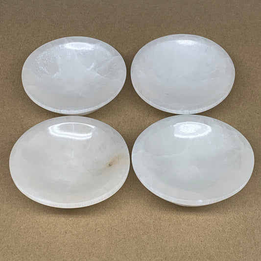 4pcs, 1148g, 3.9"-4" Natural Round Selenite Bowls Crystals from Morocco, B9191