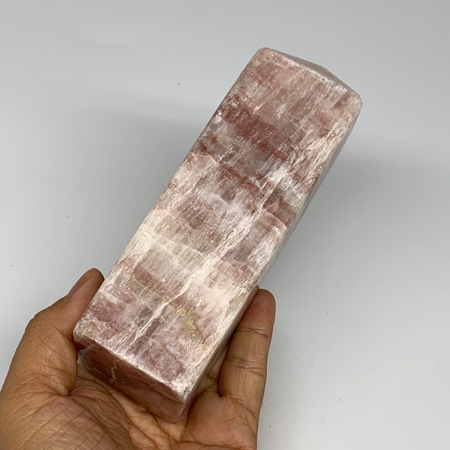 1.84 lbs, 5.9"x1.9" Strawberry Calcite Point Tower Obelisk Crystal, B25316