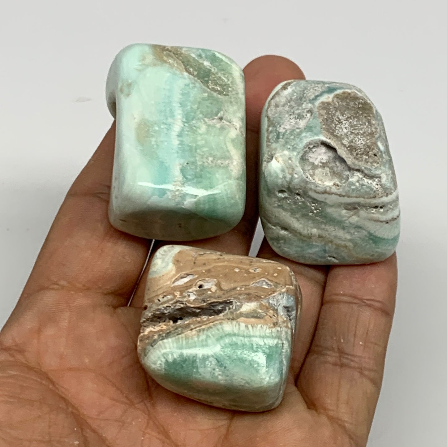 130.5g, 1.1"-1.5", 3pcs, Blue Aragonite Tumbled Stones @Afghanistan, B26961