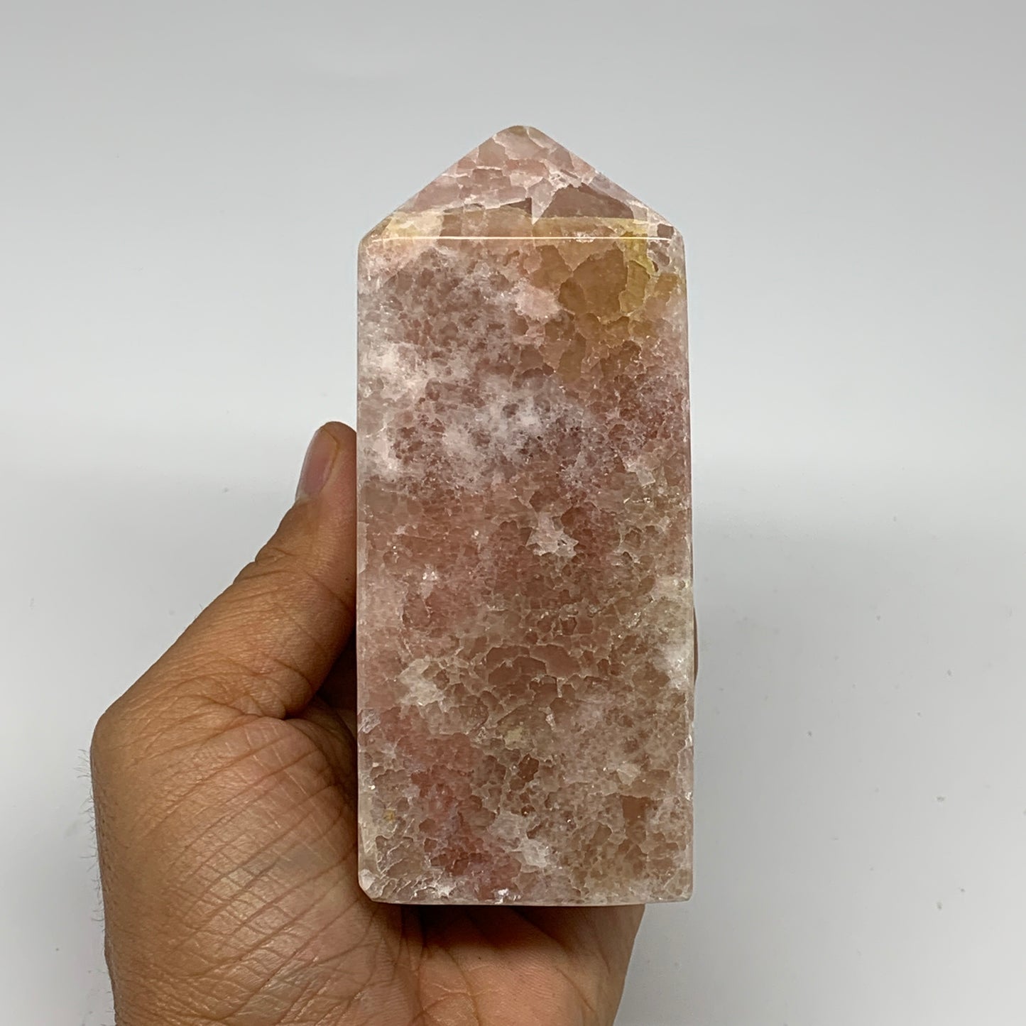 1.38 lbs, 4.4"x1.9" Strawberry Calcite Point Tower Obelisk Crystal, B25317