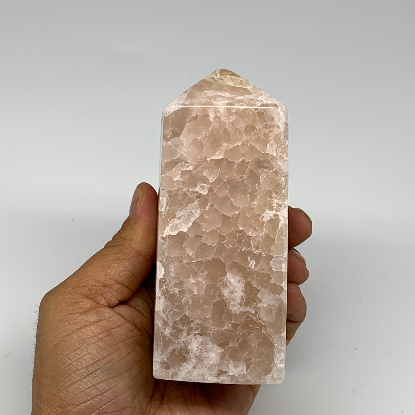 1.38 lbs, 4.4"x1.9" Strawberry Calcite Point Tower Obelisk Crystal, B25317