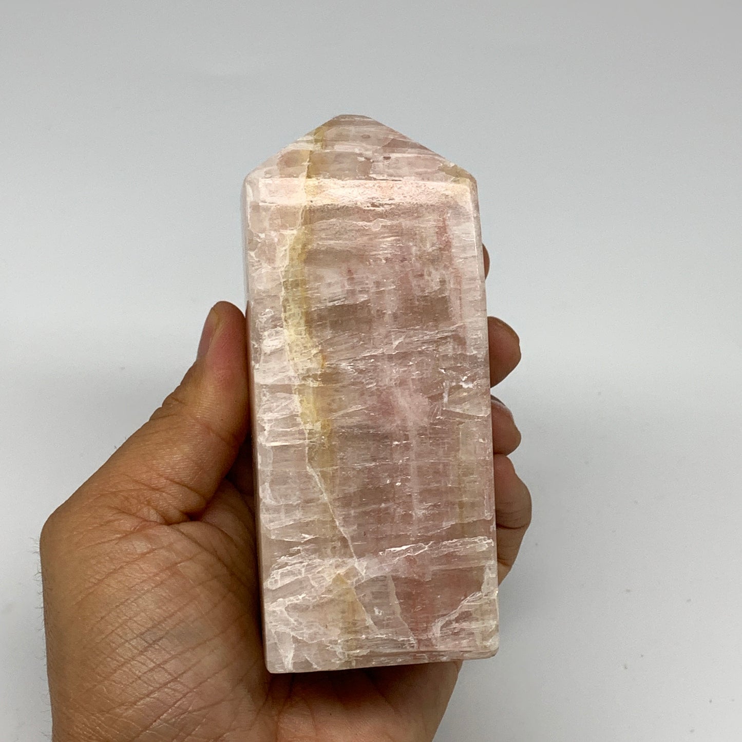 1.38 lbs, 4.4"x1.9" Strawberry Calcite Point Tower Obelisk Crystal, B25317