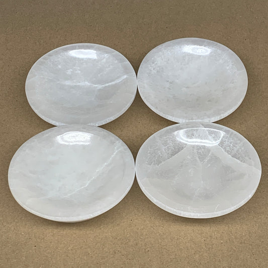 4pcs, 1166g, 3.9"-4" Natural Round Selenite Bowls Crystals from Morocco, B9192
