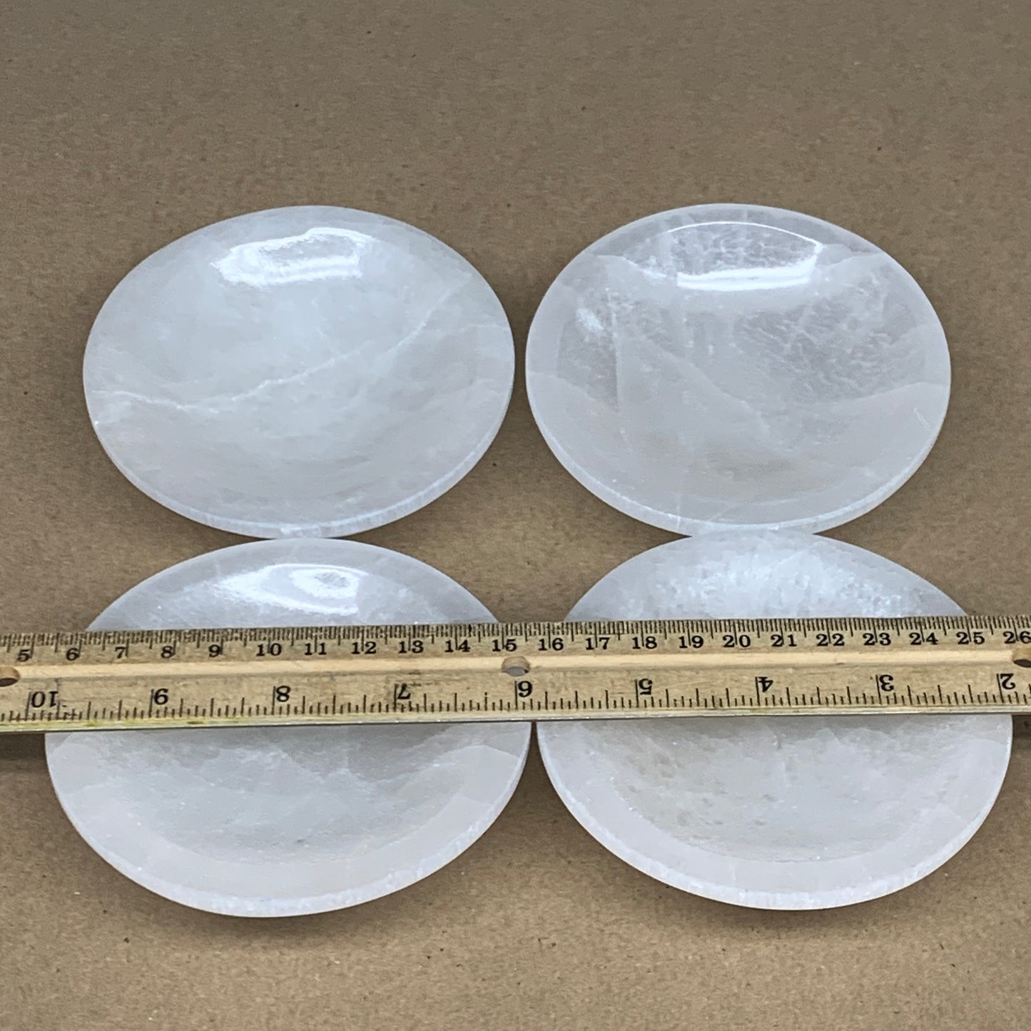 4pcs, 1166g, 3.9"-4" Natural Round Selenite Bowls Crystals from Morocco, B9192