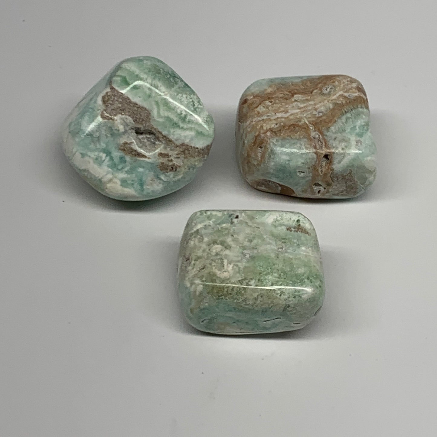 99.7g, 1.2"-1.2", 3pcs, Blue Aragonite Tumbled Stones @Afghanistan, B26962