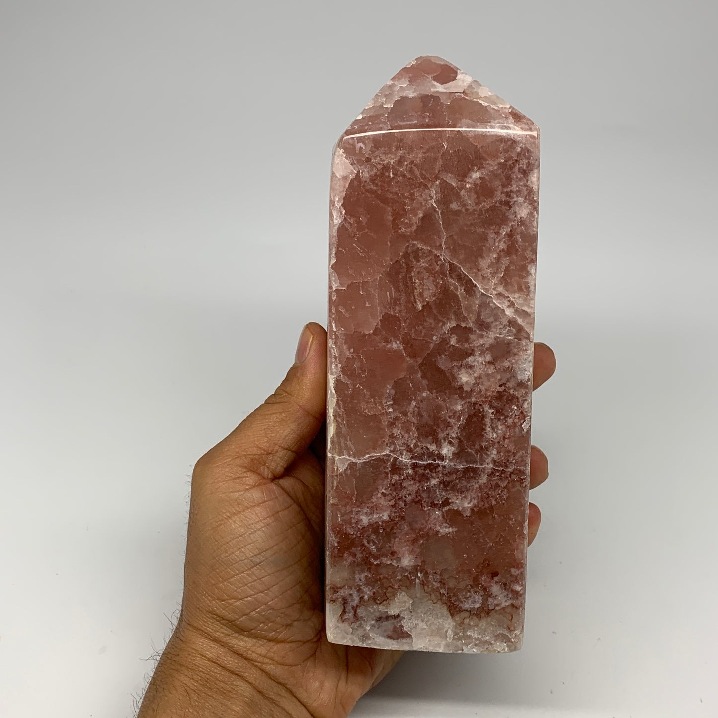 3.51 lbs, 7"x2.4" Strawberry Calcite Point Tower Obelisk Crystal, B25318