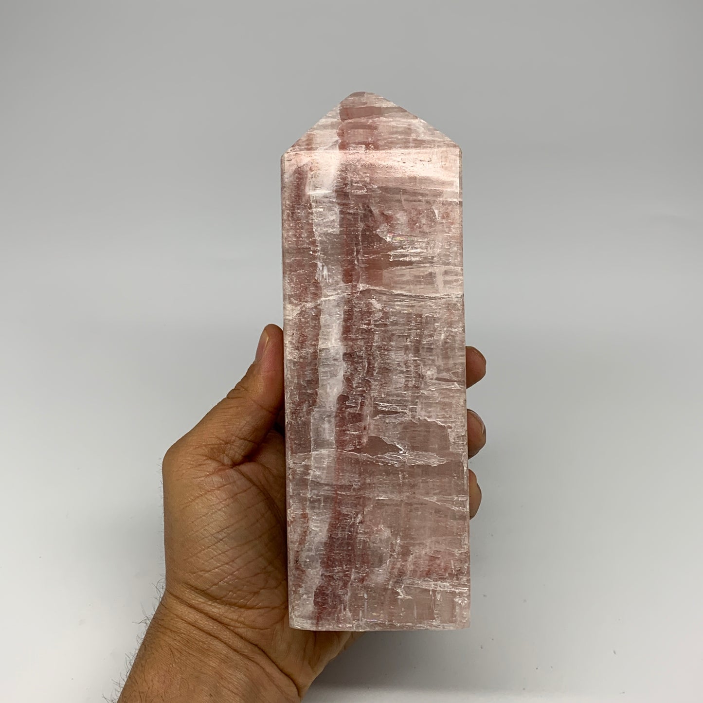 3.51 lbs, 7"x2.4" Strawberry Calcite Point Tower Obelisk Crystal, B25318
