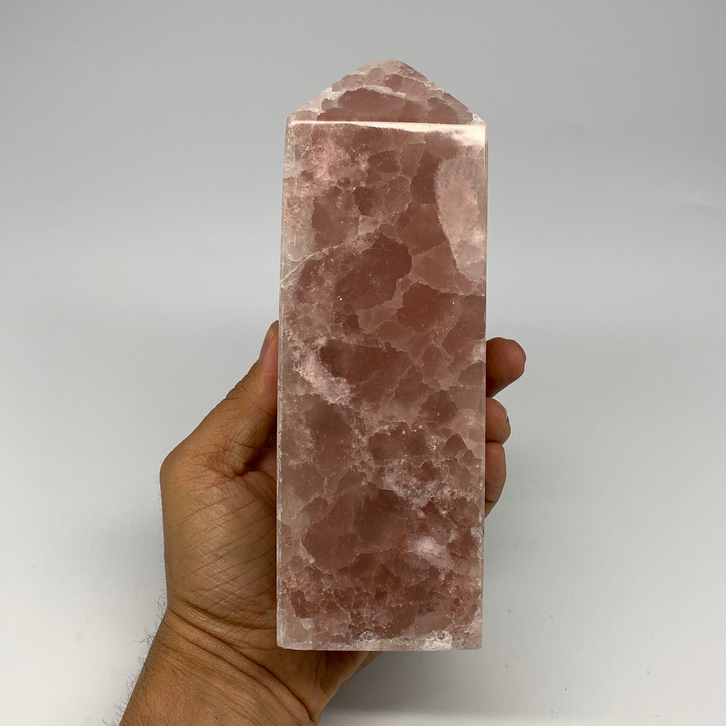 3.51 lbs, 7"x2.4" Strawberry Calcite Point Tower Obelisk Crystal, B25318