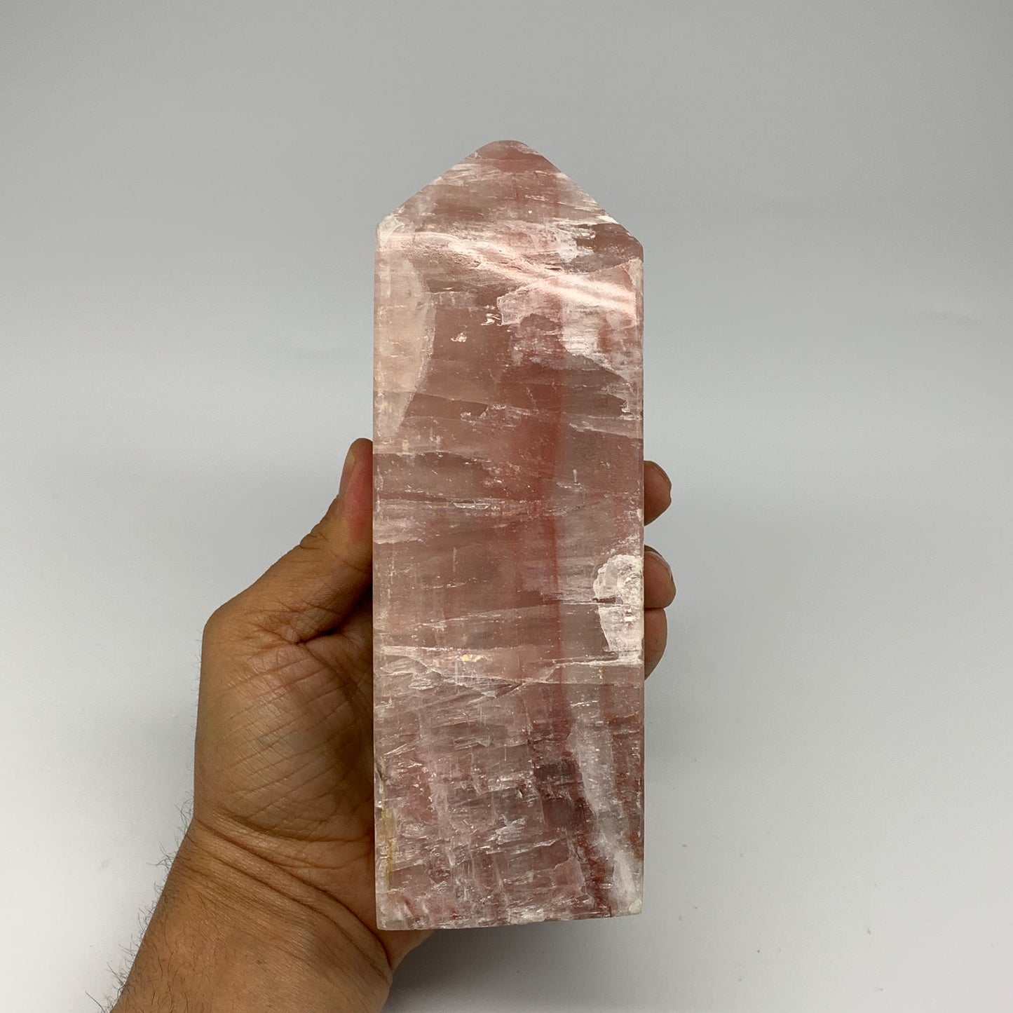 3.51 lbs, 7"x2.4" Strawberry Calcite Point Tower Obelisk Crystal, B25318