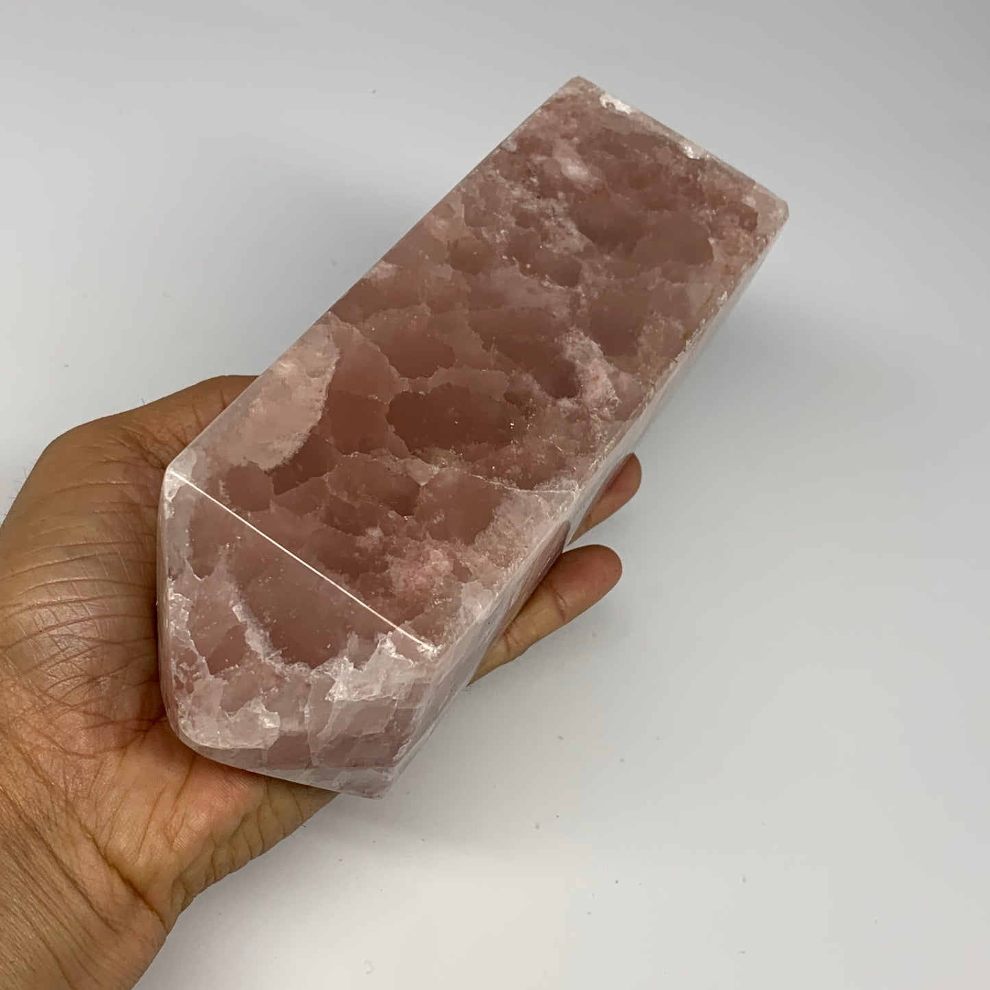 3.51 lbs, 7"x2.4" Strawberry Calcite Point Tower Obelisk Crystal, B25318