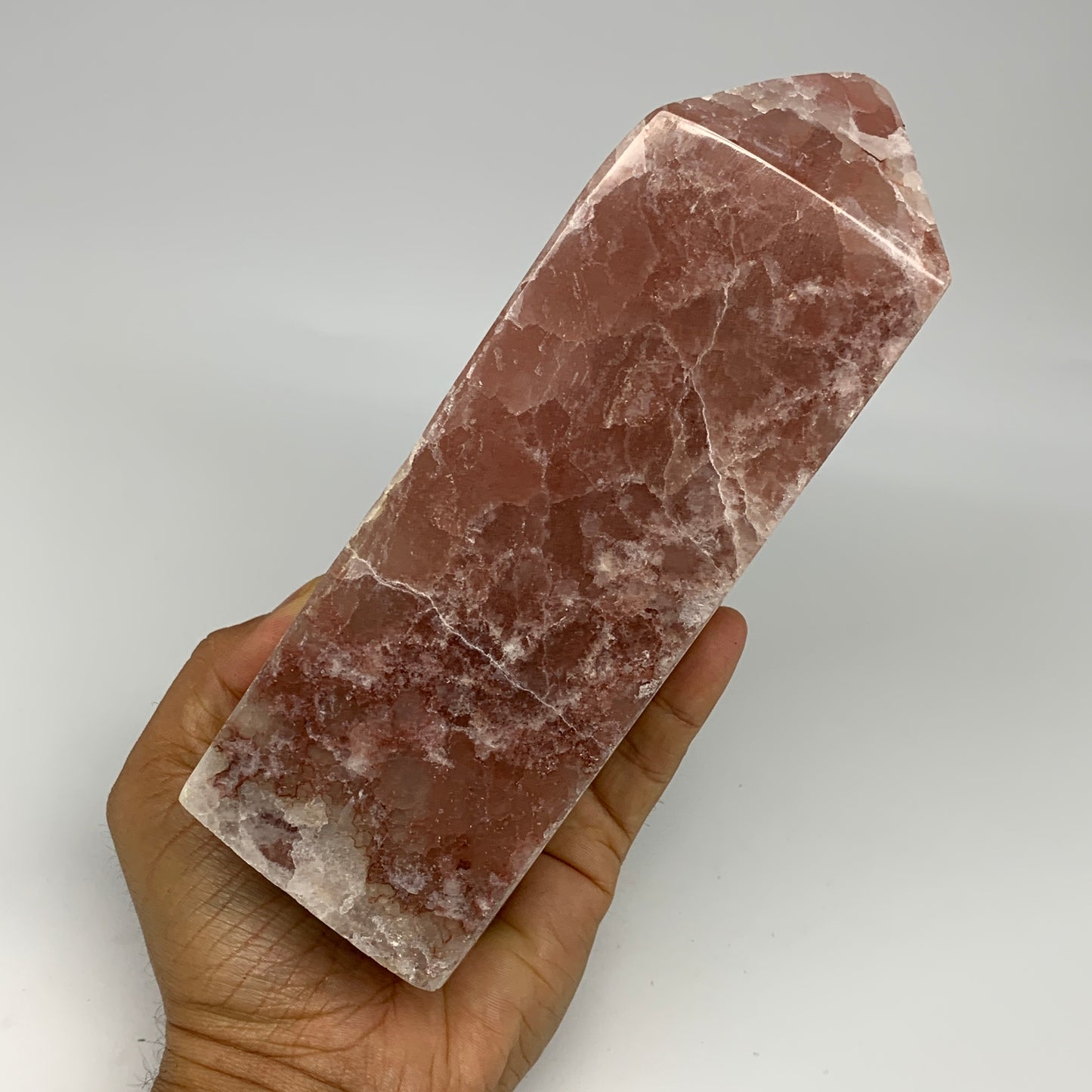 3.51 lbs, 7"x2.4" Strawberry Calcite Point Tower Obelisk Crystal, B25318