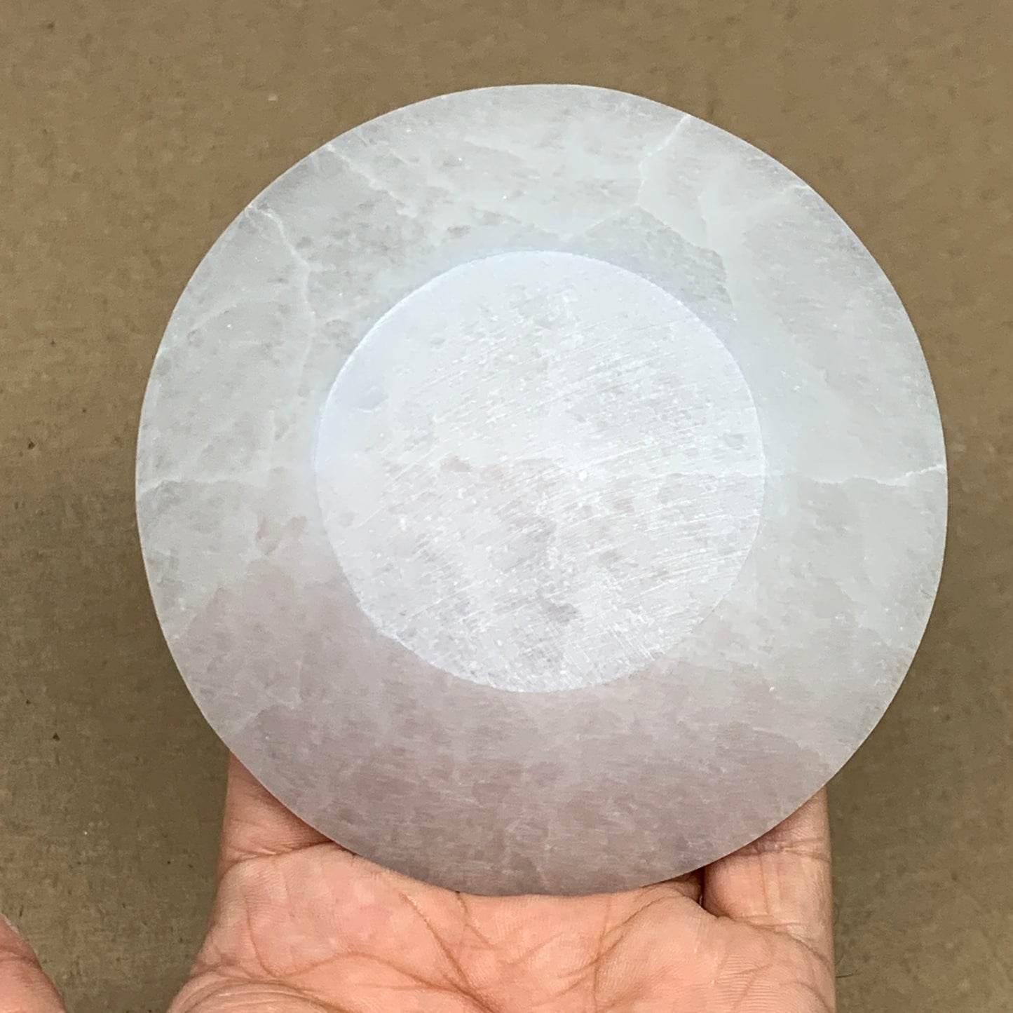 4pcs, 1168g, 3.9"-4" Natural Round Selenite Bowls Crystals from Morocco, B9193