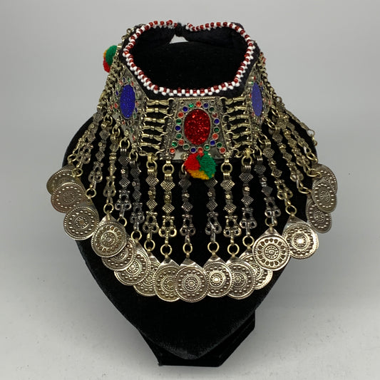 215g, 12"x5.5"Kuchi Choker Necklace Multi-Color Tribal Gypsy Bohemian,B14087