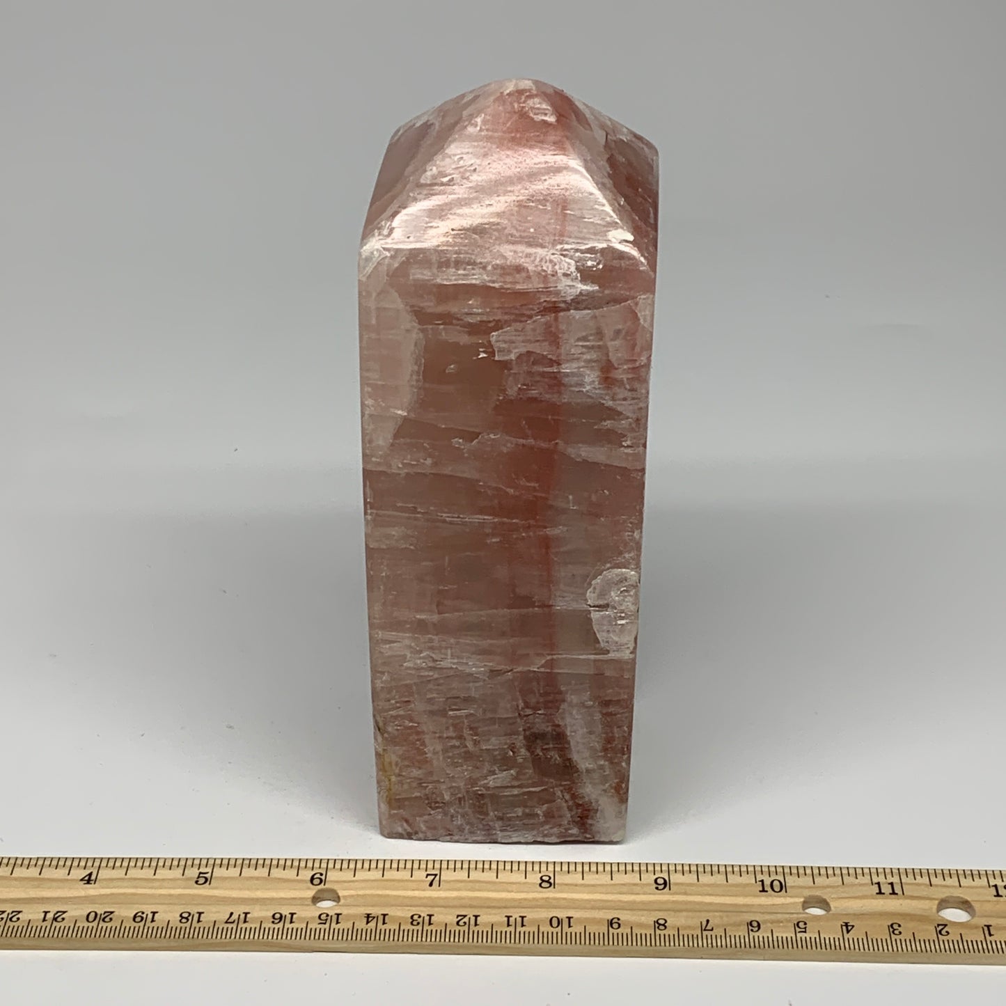 3.51 lbs, 7"x2.4" Strawberry Calcite Point Tower Obelisk Crystal, B25318