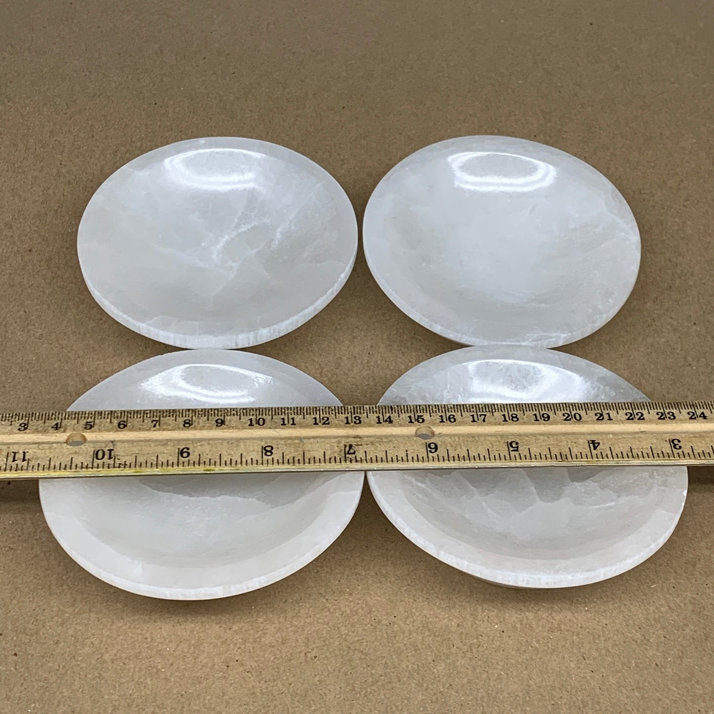 4pcs, 1090g, 3.9"-4" Natural Round Selenite Bowls Crystals from Morocco, B9194