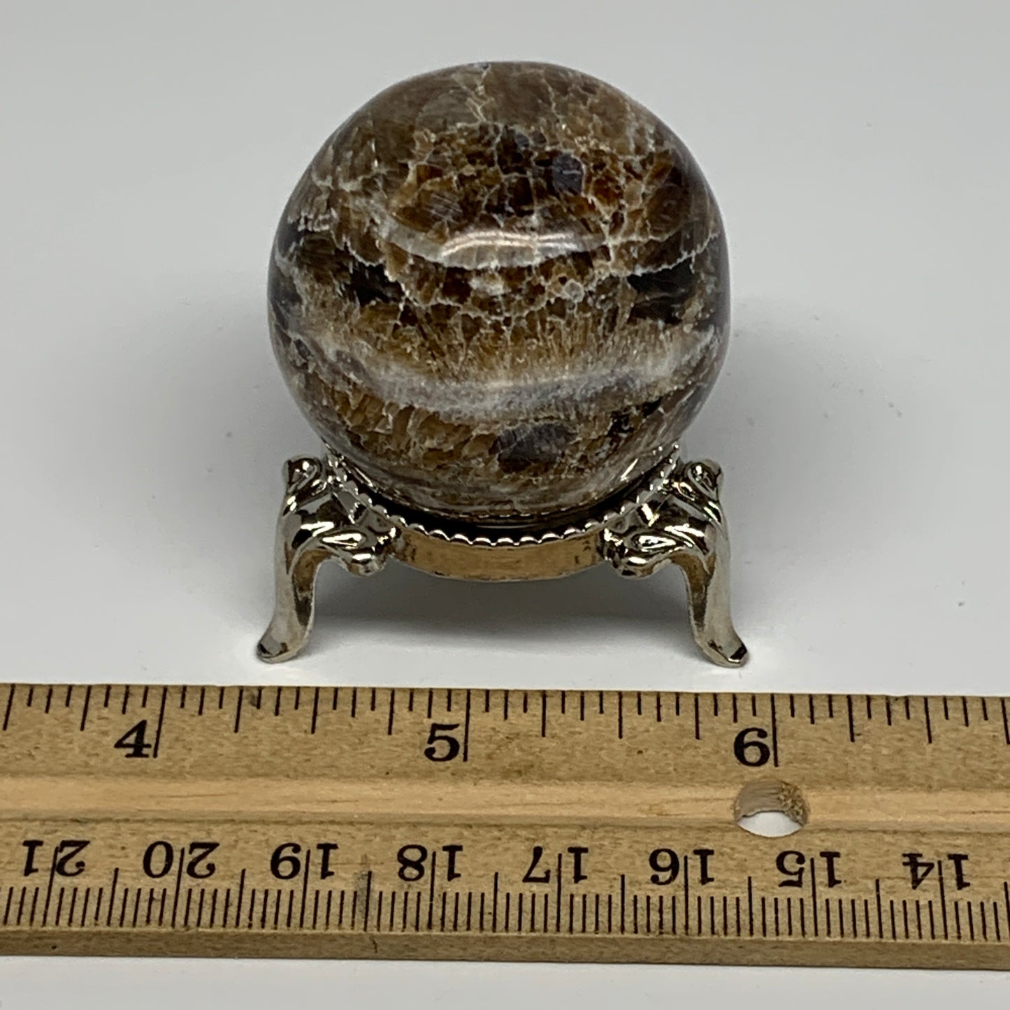 65.5g, 1.5" (37mm), Chocolate/Gray Onyx Sphere Ball Gemstone @Morocco, B18923