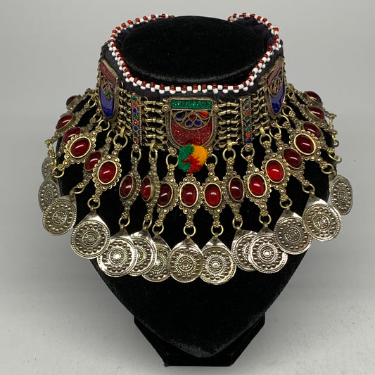 330g, 13.5"x4.5"Kuchi Choker Necklace Multi-Color Tribal Gypsy Bohemian,B14090