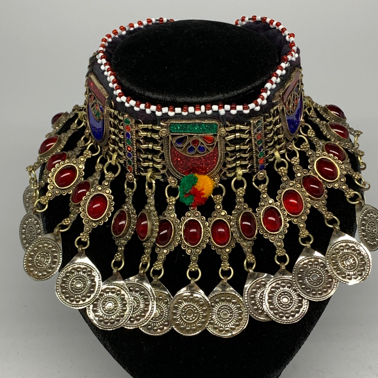 330g, 13.5"x4.5"Kuchi Choker Necklace Multi-Color Tribal Gypsy Bohemian,B14090