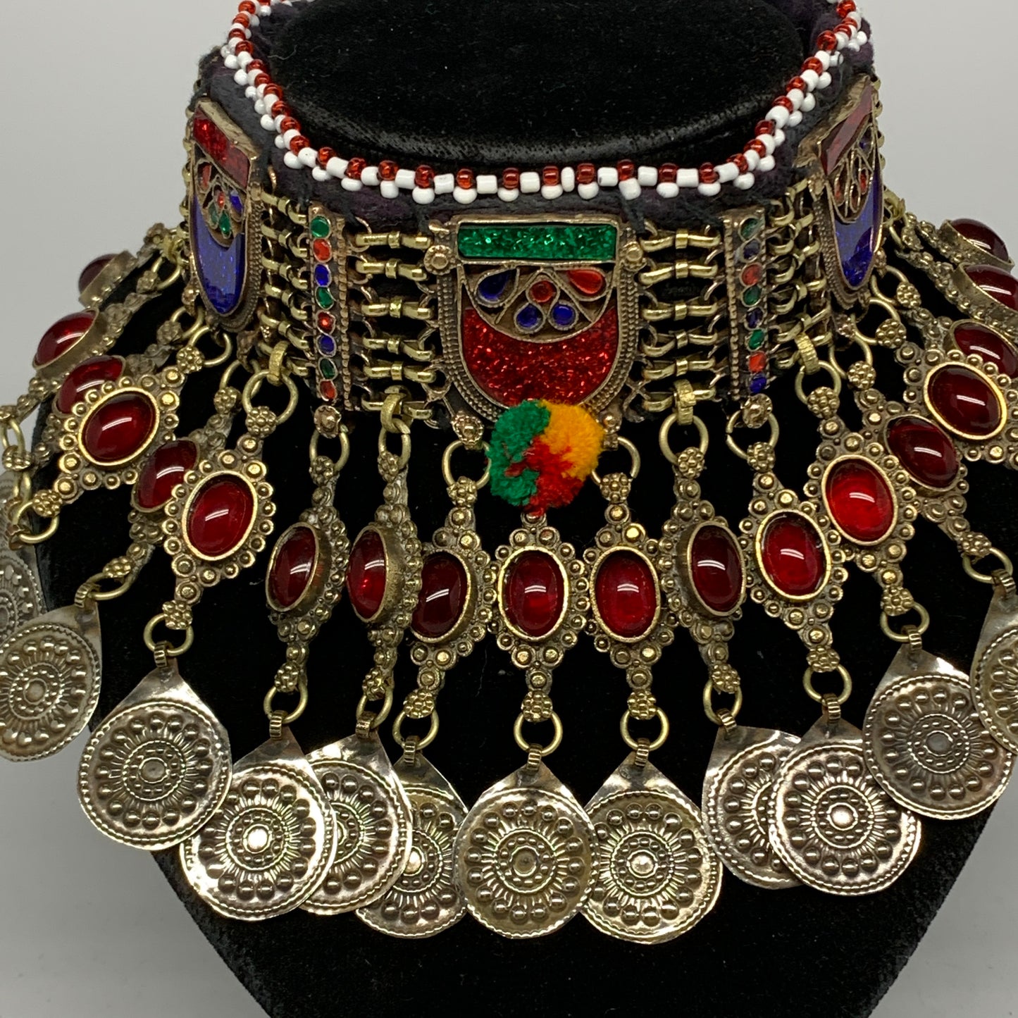 330g, 13.5"x4.5"Kuchi Choker Necklace Multi-Color Tribal Gypsy Bohemian,B14090