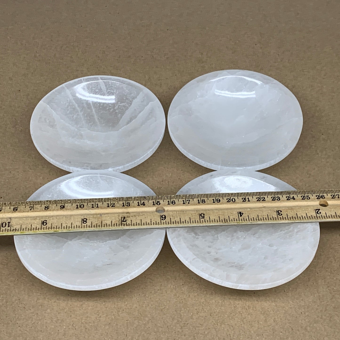 4pcs, 1090g, 3.9"-4" Natural Round Selenite Bowls Crystals from Morocco, B9196