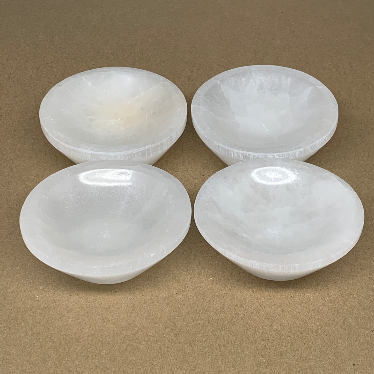 4pcs, 1386g, 3.9"-4" Natural Round Selenite Bowls Crystals from Morocco, B9197
