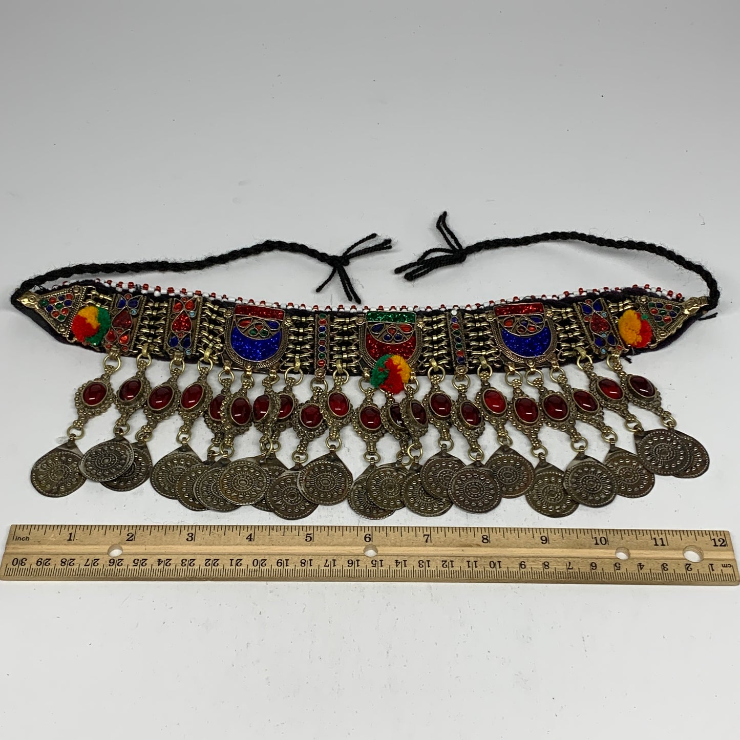330g, 13.5"x4.5"Kuchi Choker Necklace Multi-Color Tribal Gypsy Bohemian,B14090