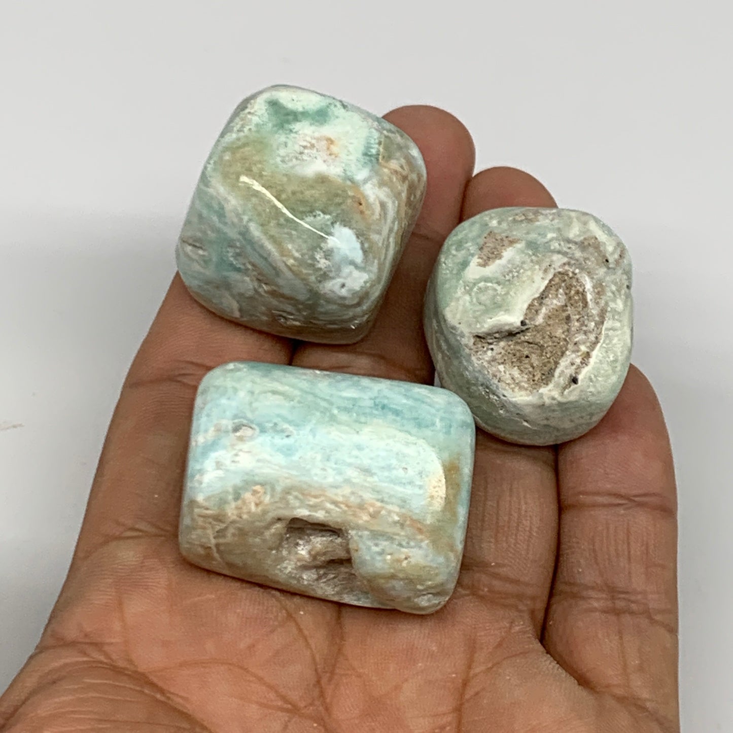 100.9g, 1"-1.3", 3pcs, Blue Aragonite Tumbled Stones @Afghanistan, B26968