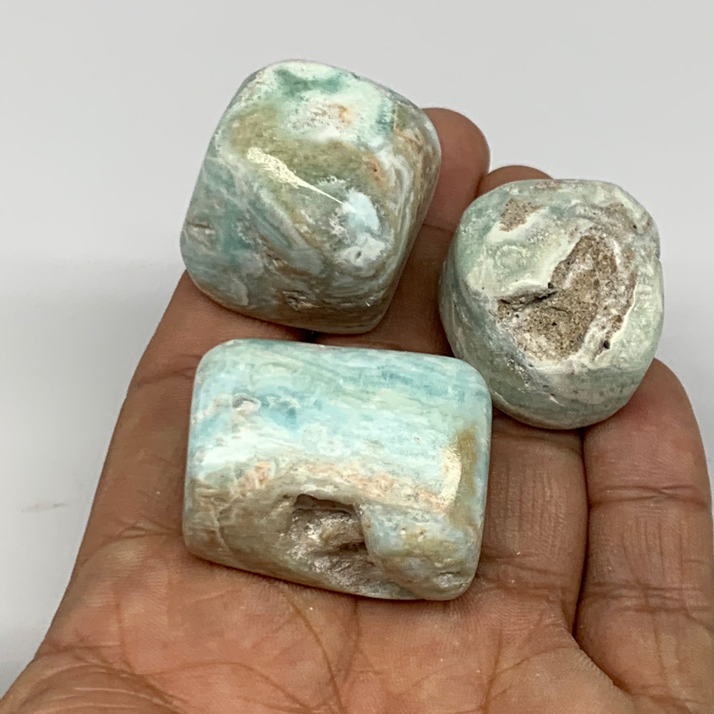 100.9g, 1"-1.3", 3pcs, Blue Aragonite Tumbled Stones @Afghanistan, B26968