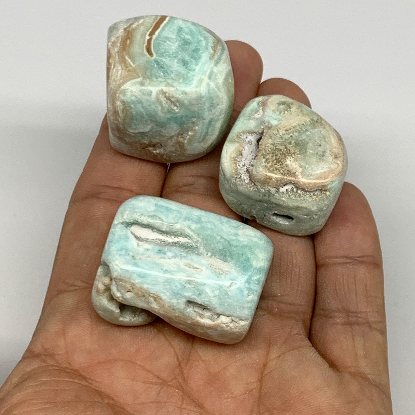 100.9g, 1"-1.3", 3pcs, Blue Aragonite Tumbled Stones @Afghanistan, B26968