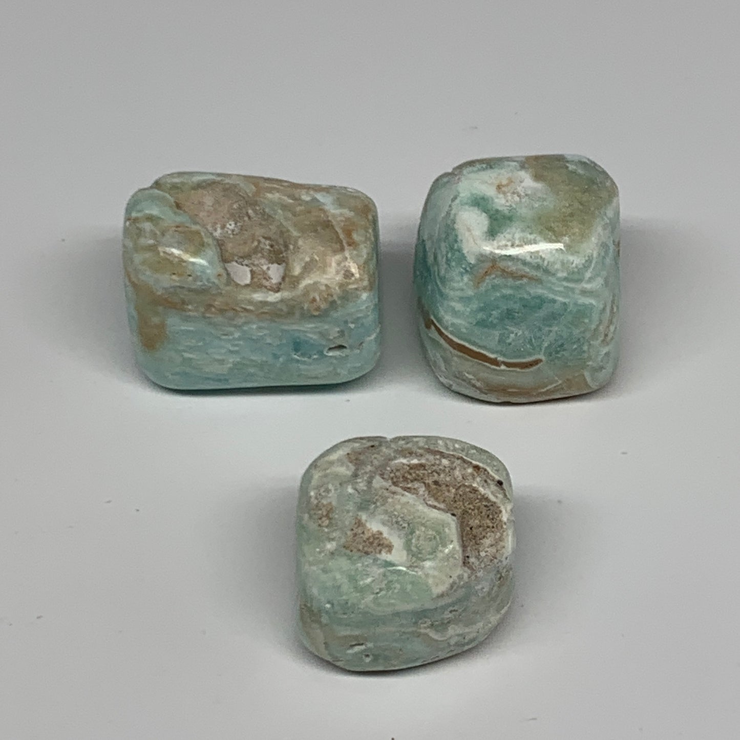 100.9g, 1"-1.3", 3pcs, Blue Aragonite Tumbled Stones @Afghanistan, B26968