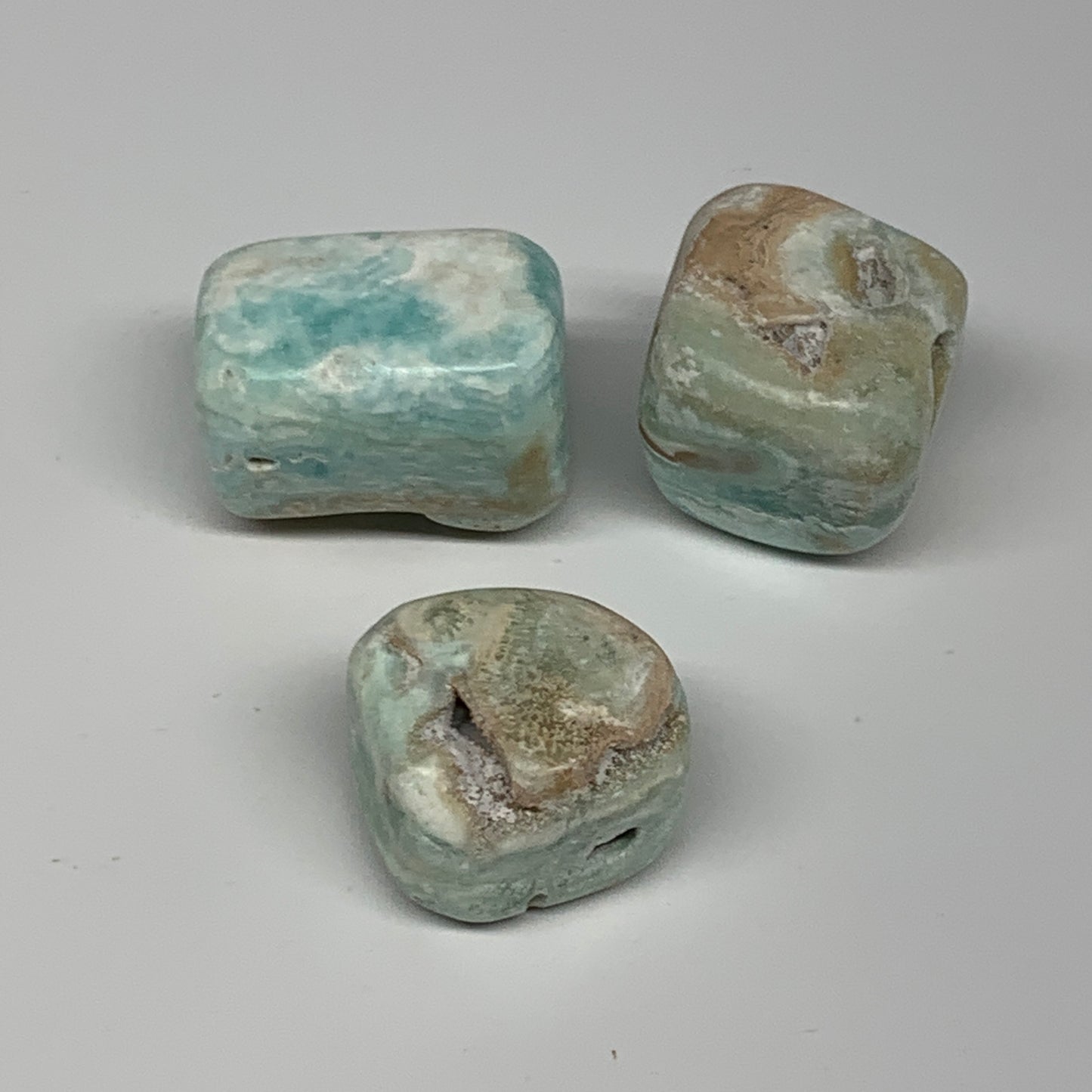 100.9g, 1"-1.3", 3pcs, Blue Aragonite Tumbled Stones @Afghanistan, B26968