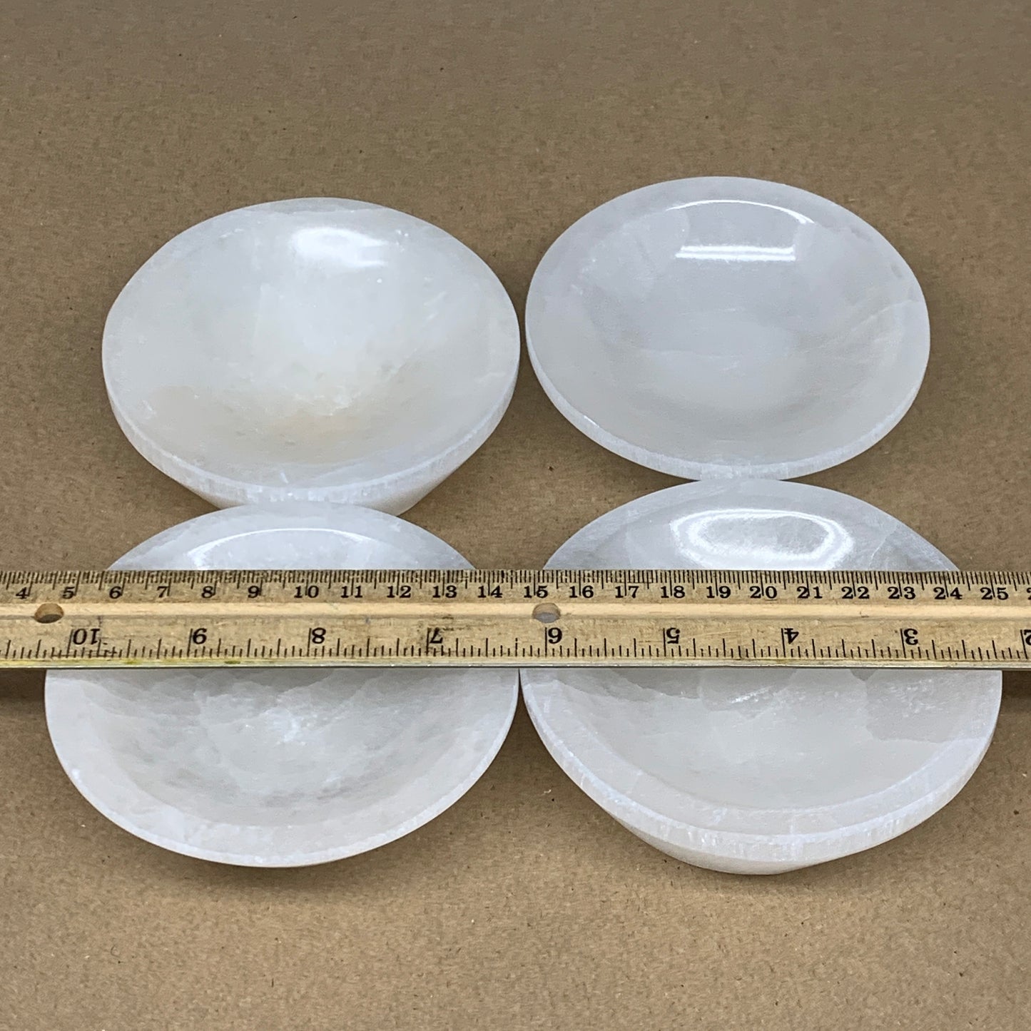 4pcs, 1386g, 3.9"-4" Natural Round Selenite Bowls Crystals from Morocco, B9197