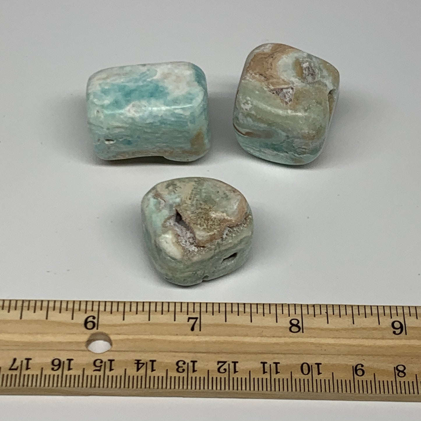 100.9g, 1"-1.3", 3pcs, Blue Aragonite Tumbled Stones @Afghanistan, B26968