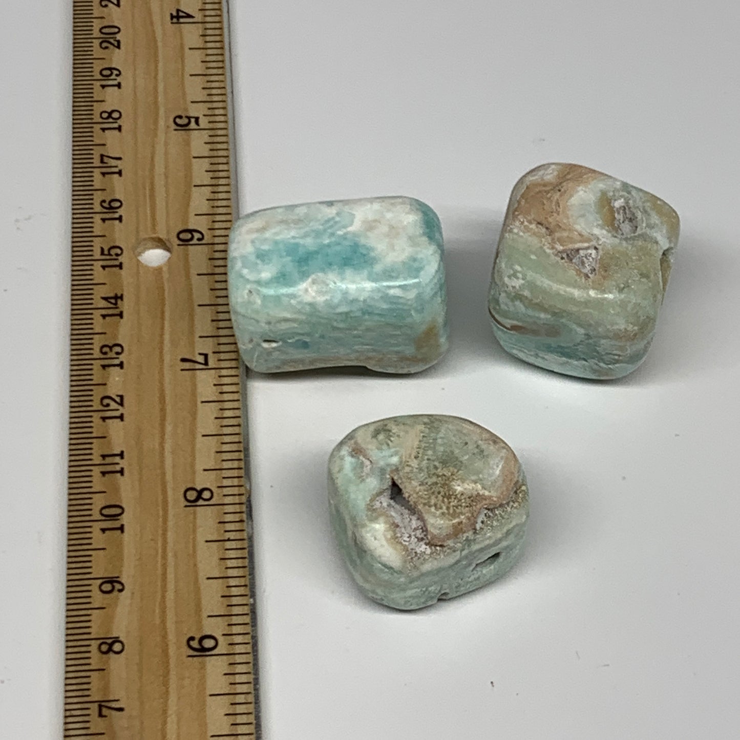 100.9g, 1"-1.3", 3pcs, Blue Aragonite Tumbled Stones @Afghanistan, B26968